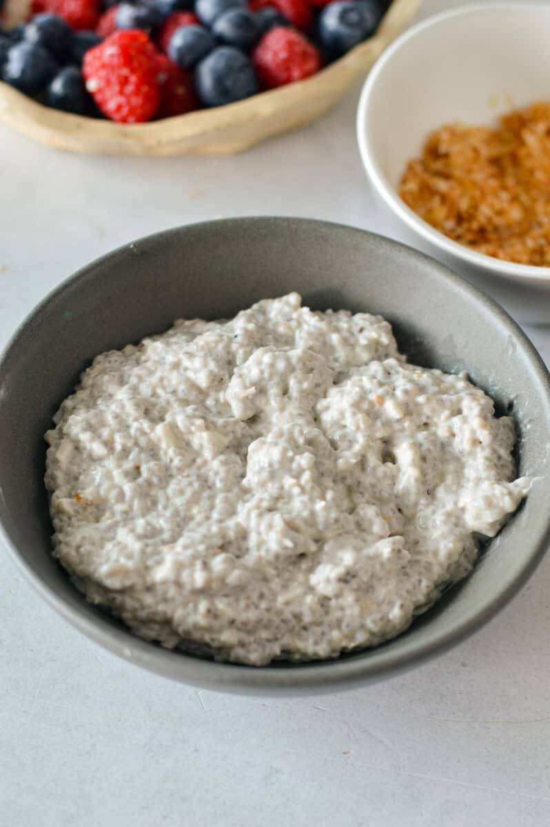 Bowl of plain coconut chia pudding.