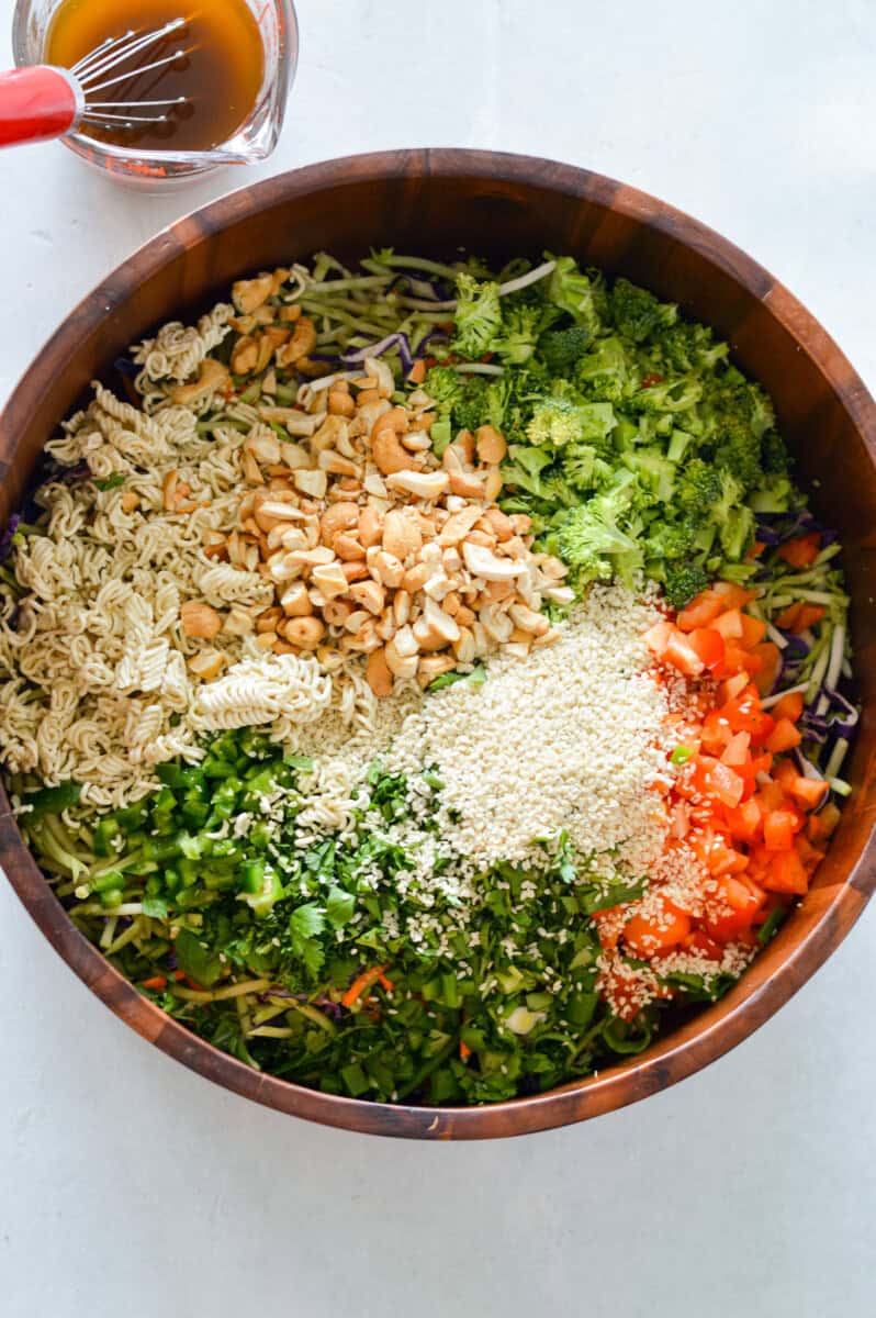 Unmixed broccoli coleslaw salad.