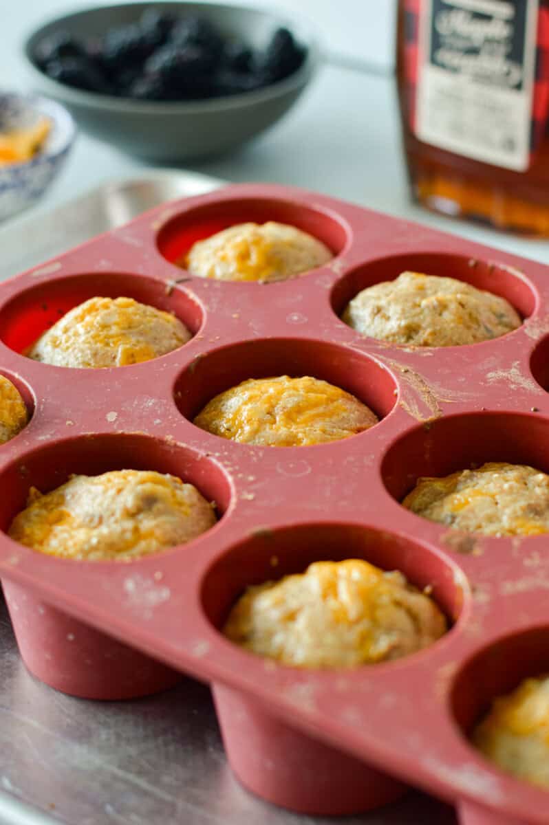 Tray of baked McGriddle muffins.