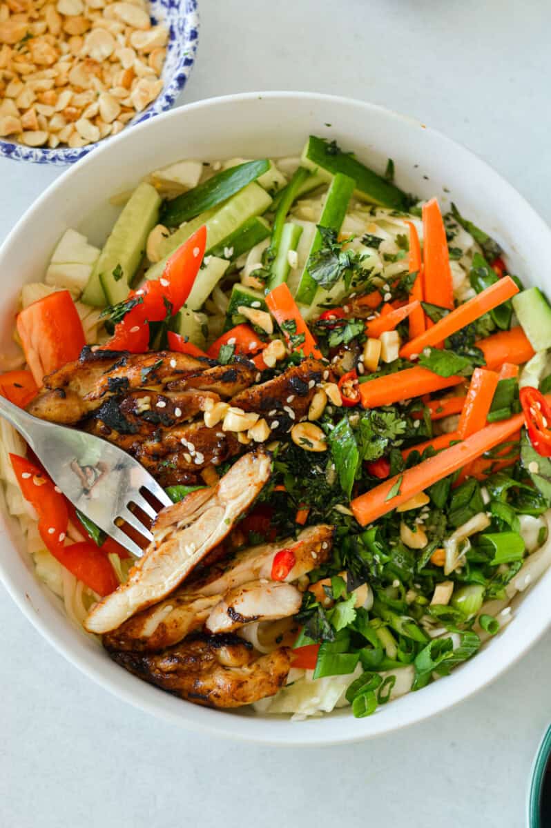 Birds eye of teriyaki chicken spring roll bowls.