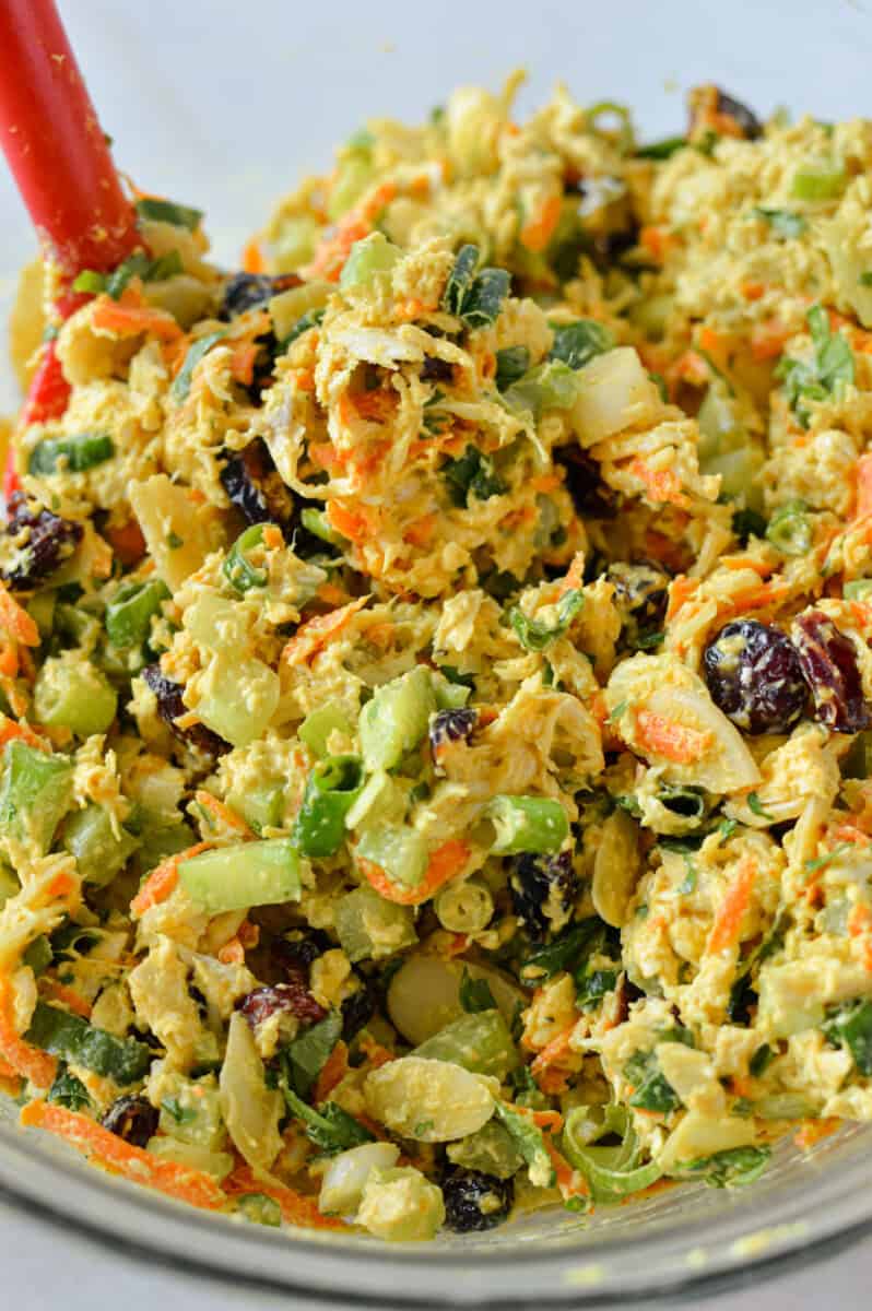 Close up of curry chicken salad.