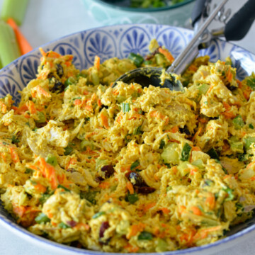Bowl of curry chicken salad.