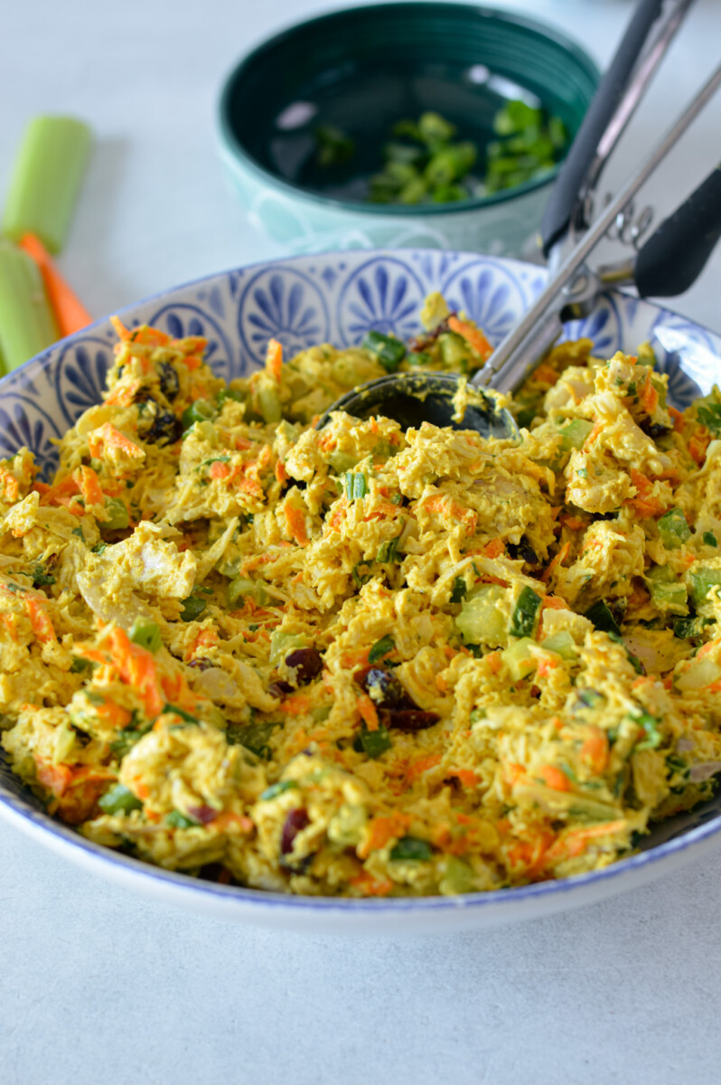 Bowl of curry chicken salad.