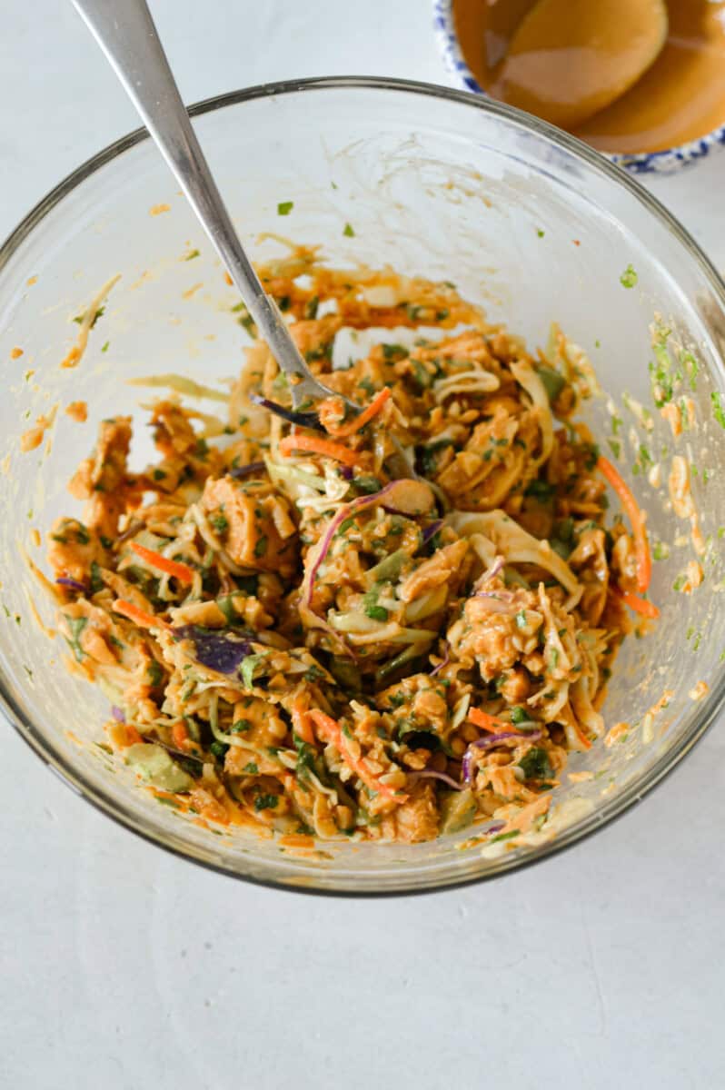 Bowl of spicy tuna filling.