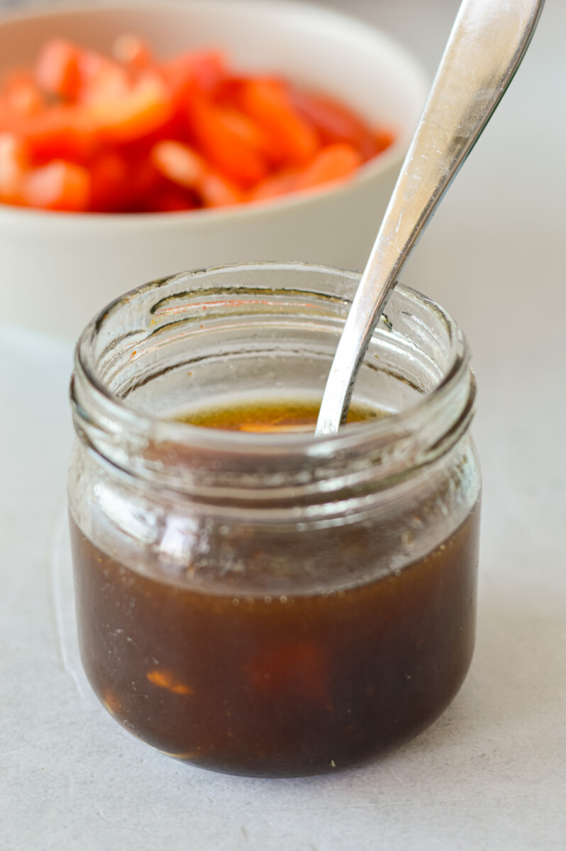 Teriyaki spring roll sauce in a jar.