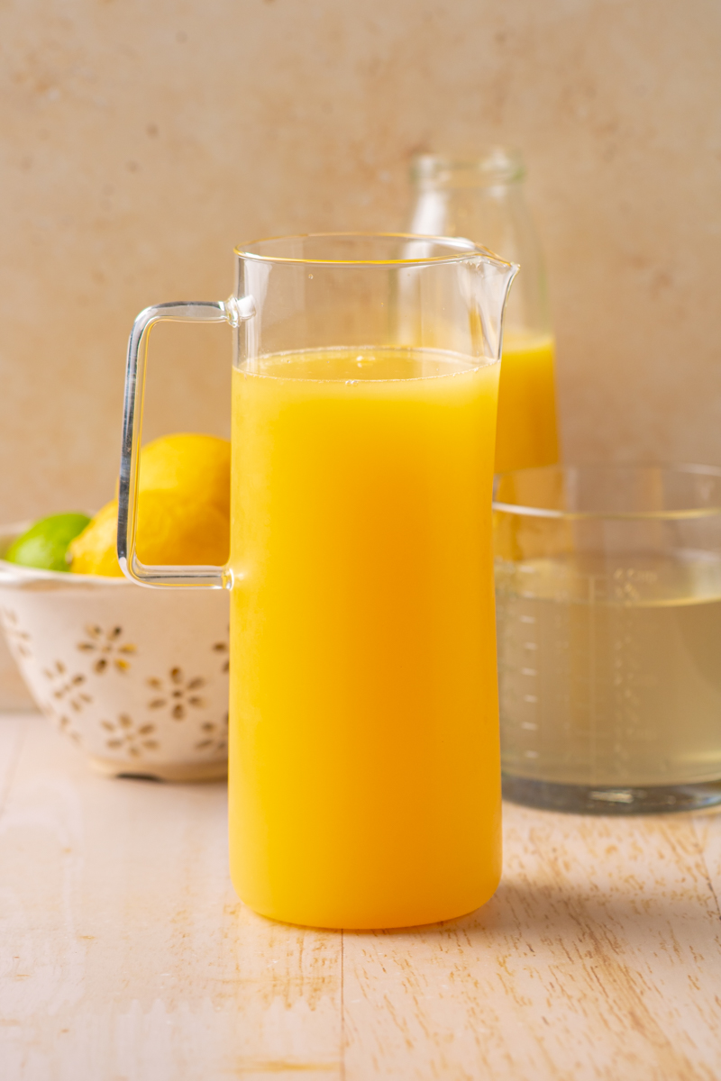 Pitcher of citrus electrolyte drink.
