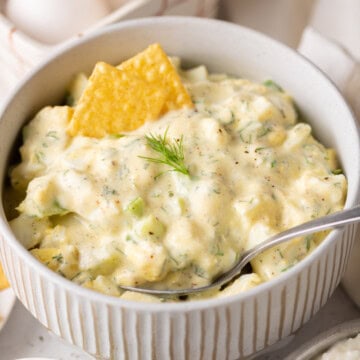 Bowl of cottage cheese egg salad.