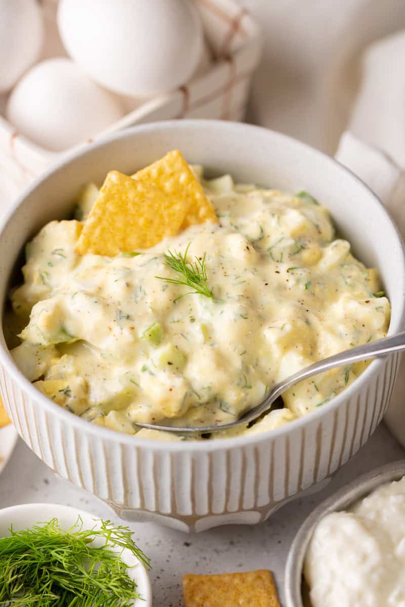 Bowl of cottage cheese egg salad.