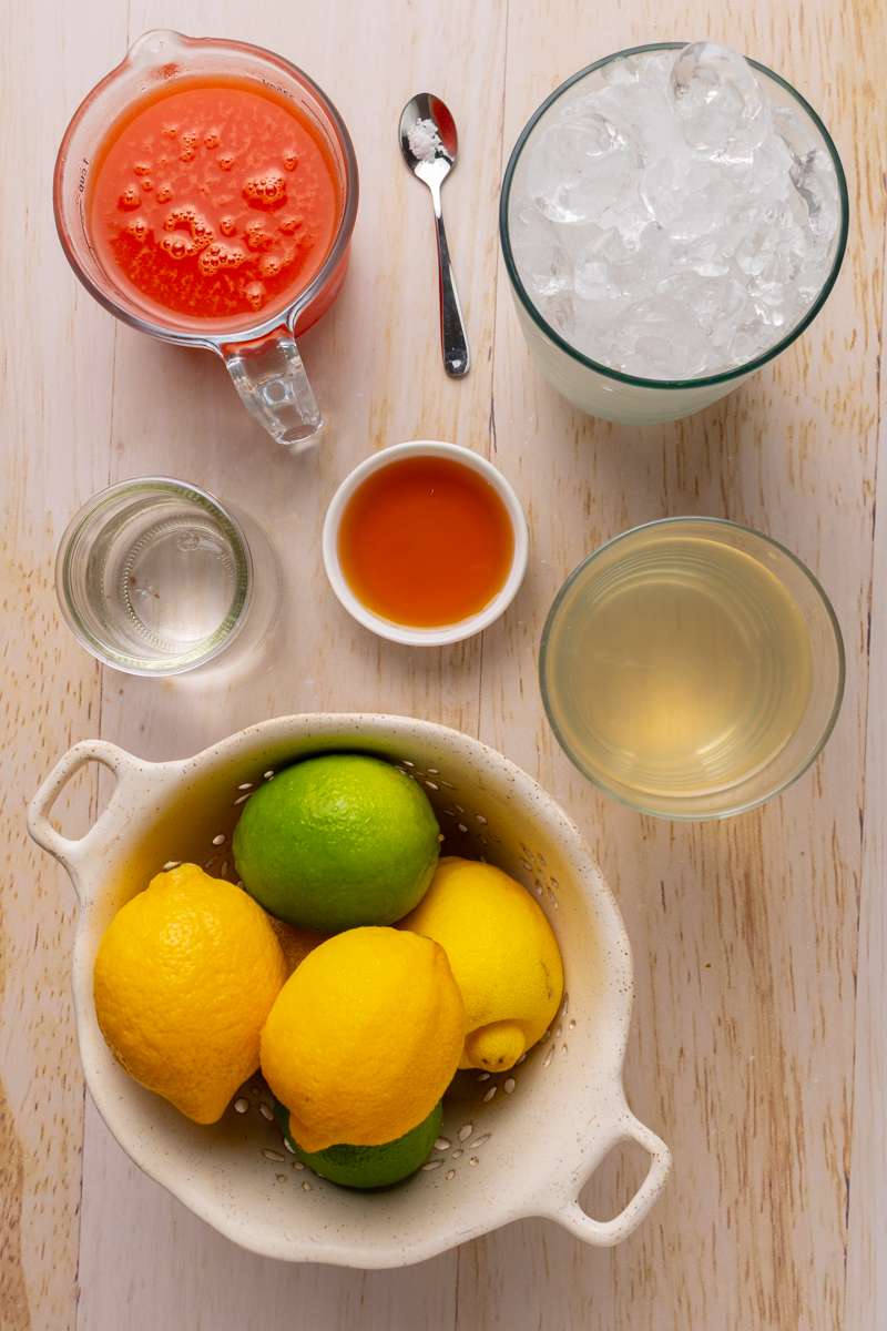 Ingredients including sea salt, citrus, juice, coconut water and water.