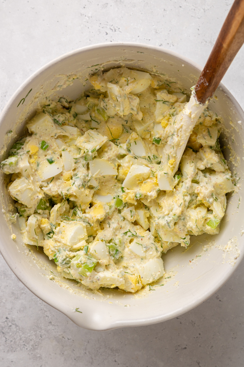 Bowl of cottage cheese egg salad.