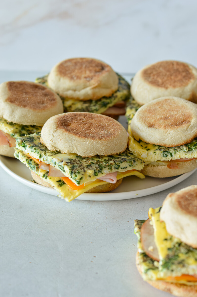 Plate of freezer breakfast sandwiches.