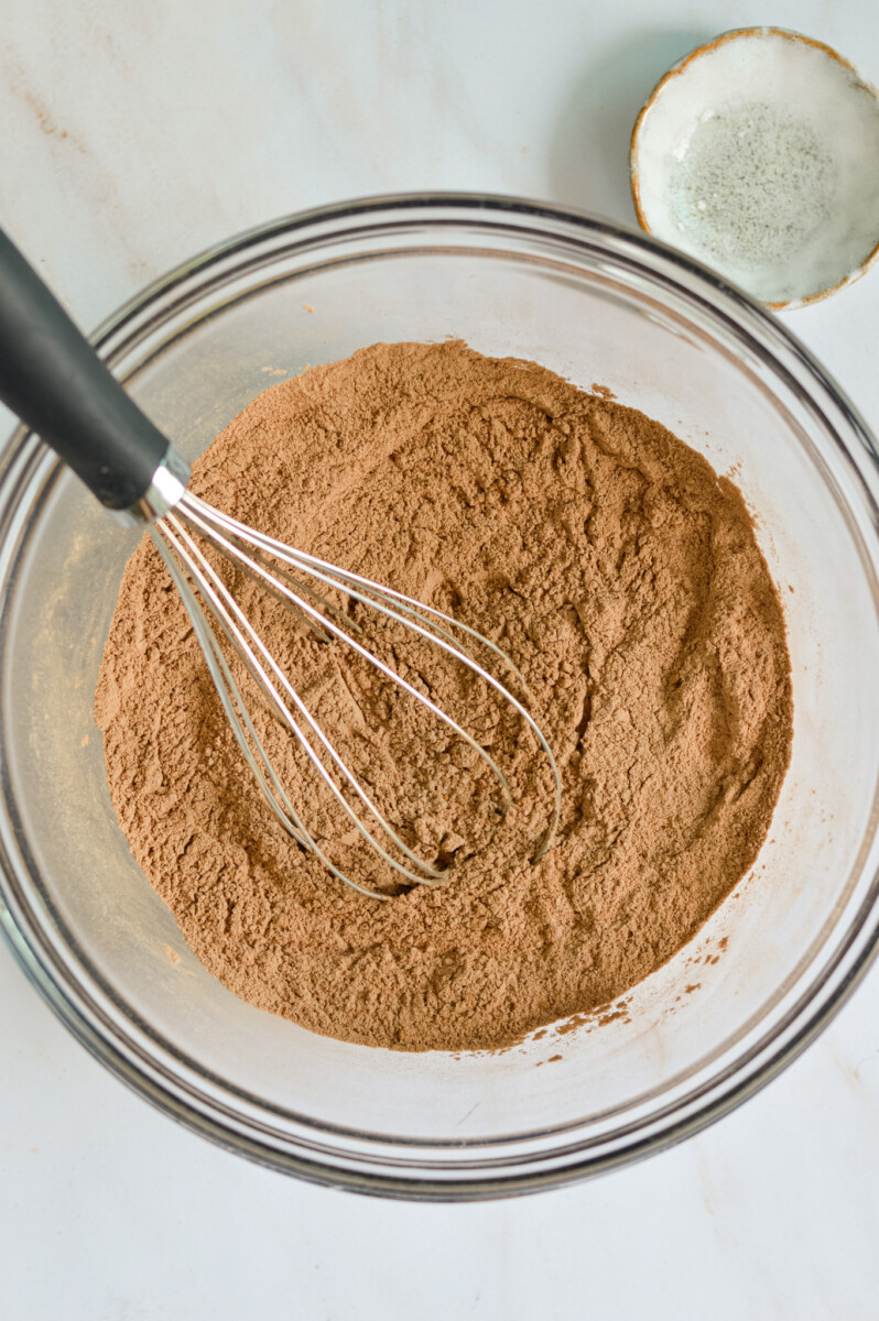 Whisking dry ingredients for brownie muffins.